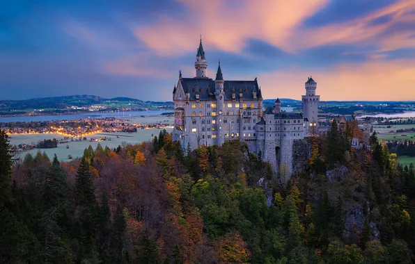 Осень, пейзаж, замок, панорама, Germany, Bavaria, Münich