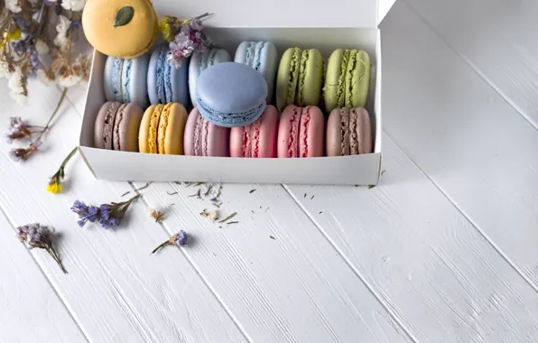 Colorful, box, flowers, french, macaron, макаруны