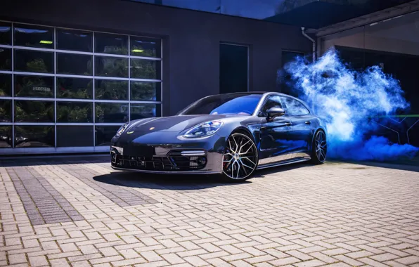 Картинка Porsche, Panamera, Wall, Smoke, Turbo S, Reflection, VAG