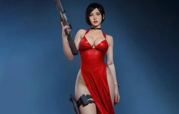 Картинка brunette, red dress, hips, Ada Wong, neckline, Resident Evil 2 Remake, video game girls, Resident …