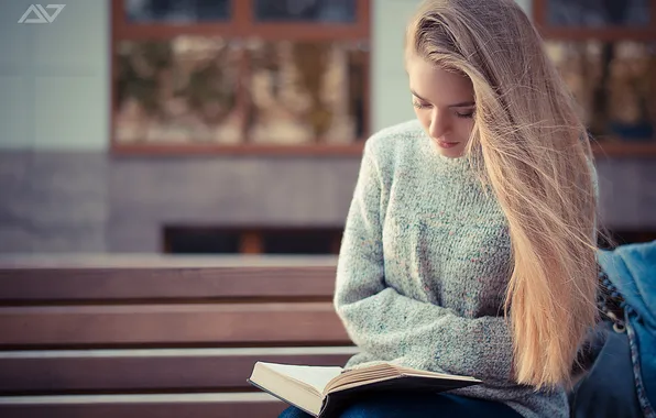 Модель, лавочка, книга, читает, Даша, Александр Юшкевич