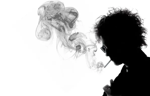 Картинка черно-белый, дым, сигарета, музыкант, великий, Боб Дилан, Bob Dylan, фолк
