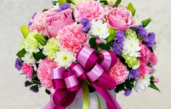 Розы, букет, colorful, бант, 8 марта, красивые, beautiful, Roses