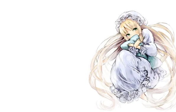 Белый фон, подушка, чепчик, длинные волосы, оборки, gosick, victorica de blois