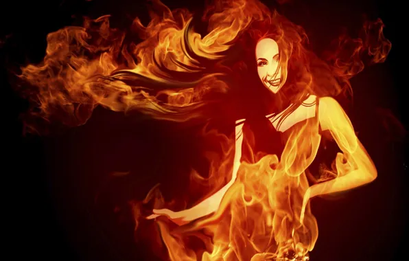 Девушка, огонь, пламя