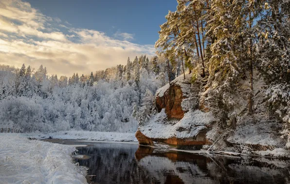 Картинка зима, снег, деревья, природа, река