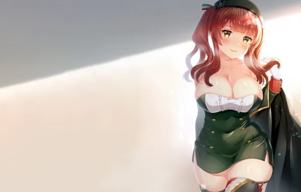 Girl, sexy, cleavage, thighhighs, long hair, dress, boobs, anime