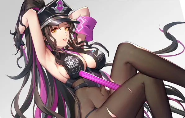 Girl, hot, sexy, black, cleavage, Anime, boobs, police