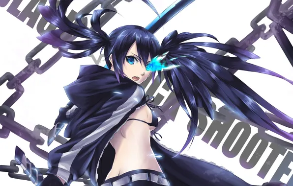 Девушка, оружие, надпись, меч, цепи, black rock shooter, мато, курой