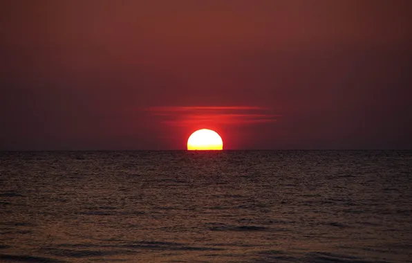 Пейзаж, океан, горизонт, Sunset, Sri Lanka, Bentota Beach