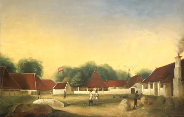 Пейзаж, масло, картина, 1849, Herman Theodorus Hesselaar, Сахарный завод на острове Ява