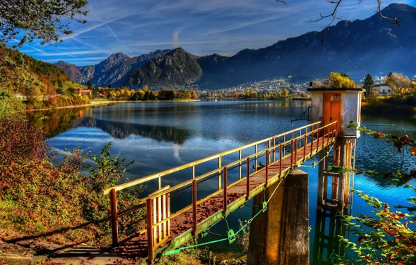 Осень, небо, горы, мост, природа, озеро, Италия, Italy