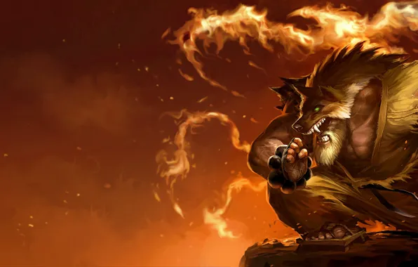 Огонь, фэнтези, шкура, мужчина, League of Legends, Riot Games, Udyr