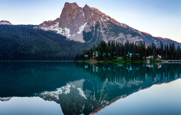 Снег, горы, озеро, отражение, красота, Канада, Canada, British Columbia