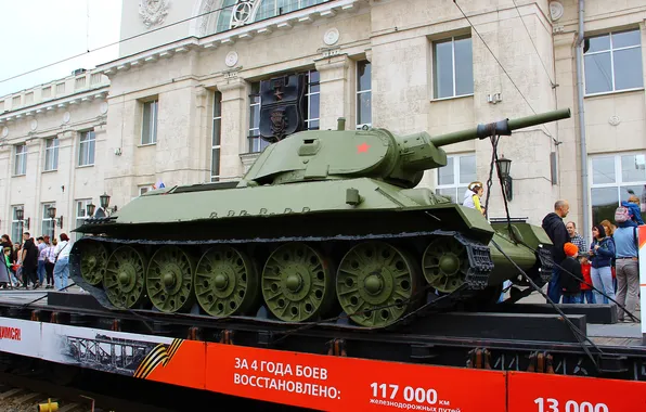 Танк, День Победы!, Т-34-76, Волгоград, 2025, Железнодорожный вокзал, С Днем Победы!, Воинский эшелон