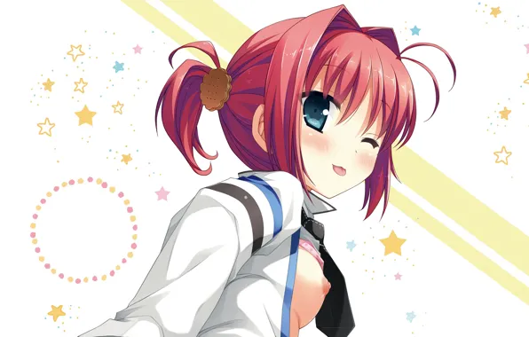 Girl, sexy, bra, school uniform, red hair, breast, anime, beautiful