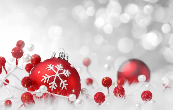 Зима, красный, игрушки, шарик, декорации, Christmas, снежинка, праздники