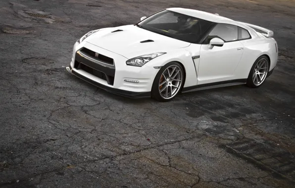 Картинка GTR, Nissan, White, Wheels, Hromium