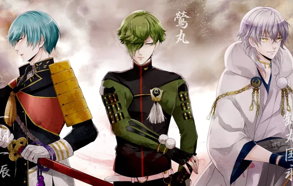 Арт, парни, трио, touken ranbu