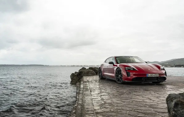 Porsche, Red, Front, Water, Taycan, Taycan GTS, Sport Tourismo