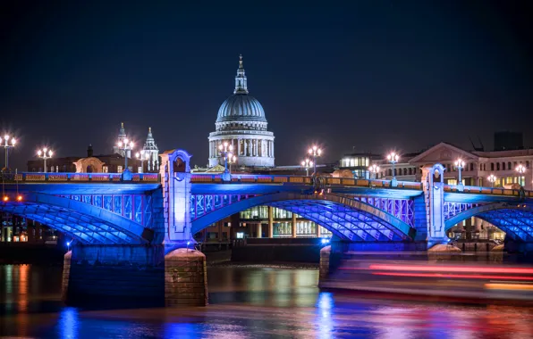 Ночь, lights, Англия, Лондон, night, London, England, thames