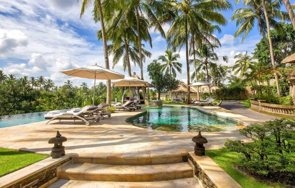 Пальмы, бассейн, Индонезия, отель, курорт, Viceroy Bali Resort