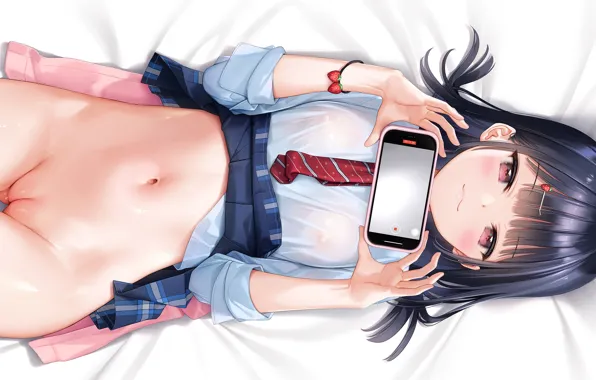 Girl, sexy, school uniform, erect nipples, long hair, pussy, nipples, boobs
