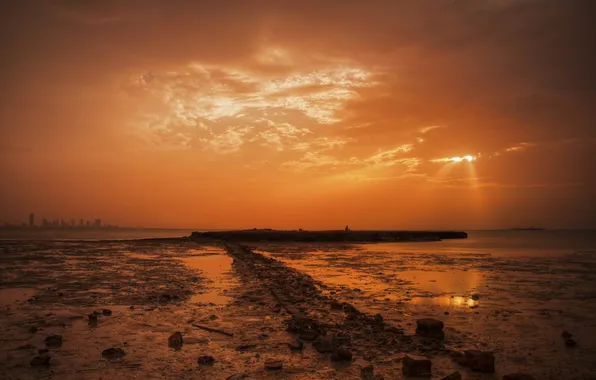 Море, небо, пейзаж, ночь