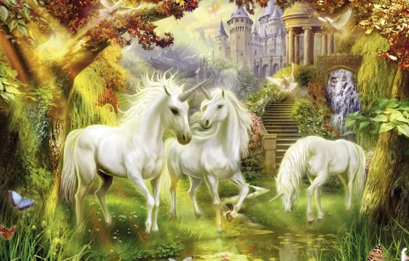 Картинка фантастика, лошадь, единорог, Thomas Kinkade