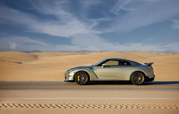 Nissan, GT-R, sand, R35, side view, 2023, Nissan GT-R T-spec