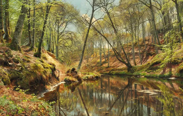 1897, датский живописец, Петер Мёрк Мёнстед, Peder Mørk Mønsted, Danish realist painter, Весенний день в …