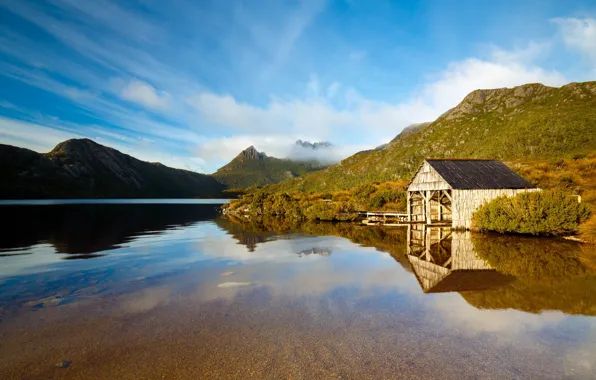 Картинка горы, озеро, отражение, спокойствие, Австралия, Tasmania, эллинг, Dove Lake