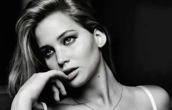 Поза, модель, портрет, актриса, черно-белое, красотка, фотосессия, Jennifer Lawrence