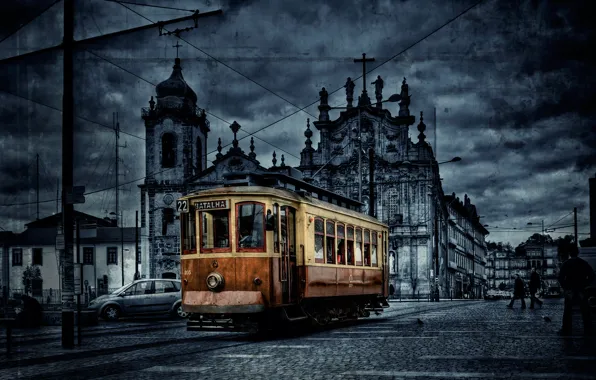 Картинка город, цвет, трамвай