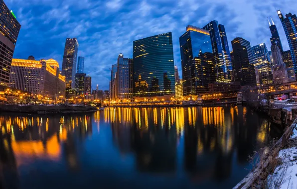 Огни, дома, Чикаго, США, Wolf Point