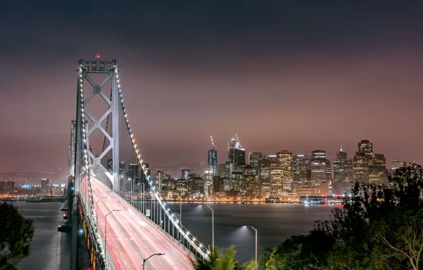Мост, огни, здания, водоём, CALIFORNIA