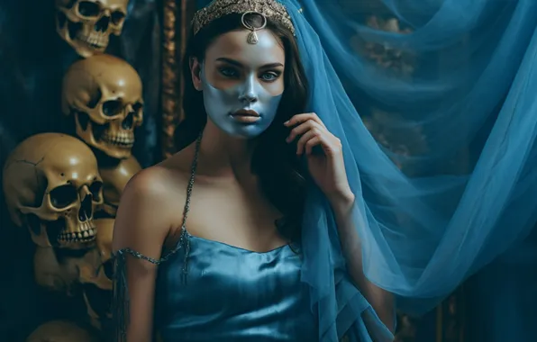 Глаза, взгляд, девушка, лицо, портрет, маска, фэнтези, ткань