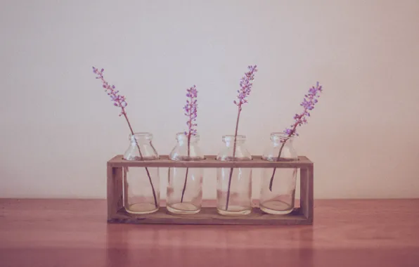 Wood, flowers, jars