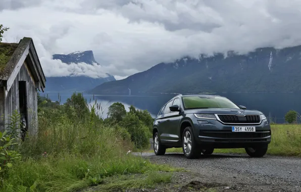 Трава, облака, горы, сарай, SUV, Škoda, Skoda, 2016