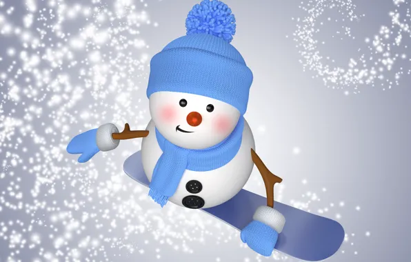 Зима, снег, сноуборд, снеговик, christmas, new year, cute, snowman