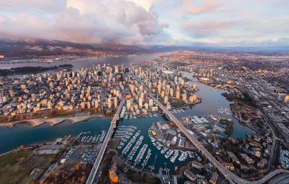 Здания, мосты, водоём, гавань, Vancouver