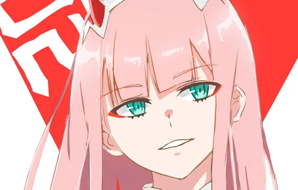 Взгляд, девушка, арт, рожки, 002, Darling In The Frankxx, Милый во Франксе, Zero Two