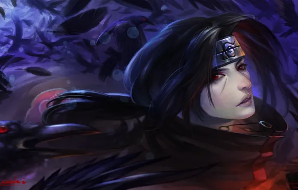 Вороны, naruto, art, sharingan, Uchiha Itachi, by MANG WANG
