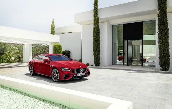 Авто, красный, фары, Mercedes-Benz, особняк, AMG