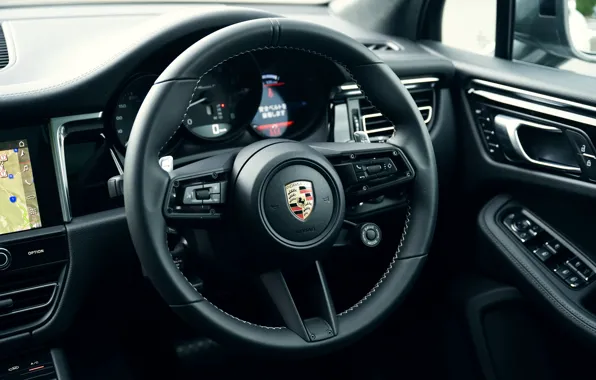 Картинка Porsche, logo, steering wheel, Macan, Porsche Macan T