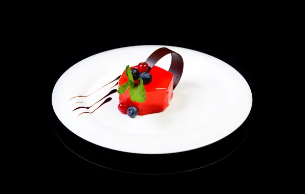 Ягоды, фон, черный, шоколад, тарелка, десерт, желе, desserts
