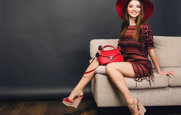 Картинка girl, dress, legs, hat, young, beautiful, model, cute