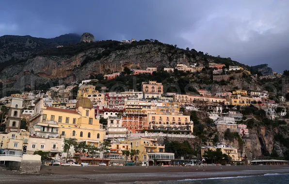 Картинка небо, горы, город, скала, фото, дома, Италия, Amalfi