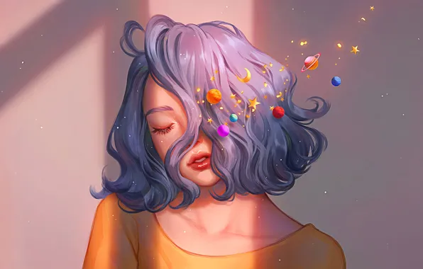 Звезды, мечты, планеты, красота, красивая девушка, stars, planets, очарование