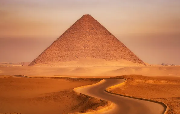 Картинка road, desert, landscape, Egypt, sand, pyramid, dunes, monument